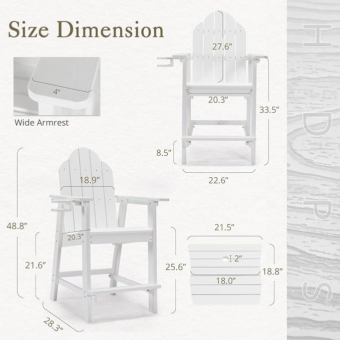 LUE BONA Tall Adirondack Chair Set of 4, All Weather HDPS Bar Height Chairs - Image 2