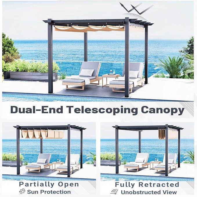 MELLCOM Retractable Pergola 10x13 Ft, Outdoor Aluminum Shelter - Image 2