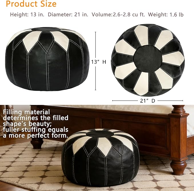 Thgonwid Unstuffed Moroccan Faux Leather Pouf Ottoman - Image 3