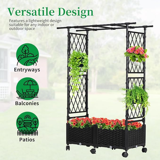 Planter Box with Trellis Outdoor, 53.1in Plastic Raised Garden Bed with Trellis - Image 5