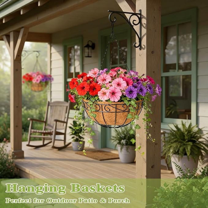 4 Pack 12 Inch Hanging Baskets for Plants Outdoor Metal Hanging Planter Hanging - Image 6