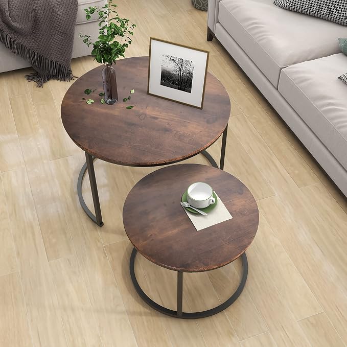 HOJINLINERO Round Coffee Table, Nesting Coffee Table Set of 2, Center Tables - Image 4