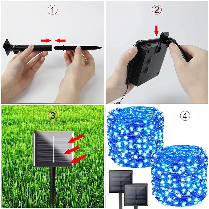 Blue Solar String Lights Outdoor, 2 Pack Total 80FT 200 LED Solar Twinkle Lights - Image 7