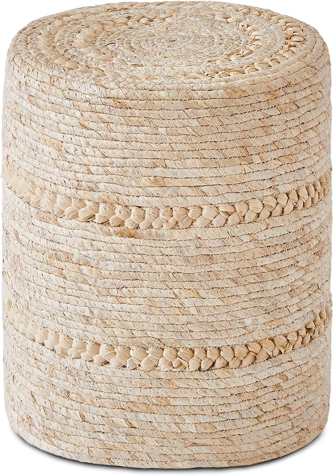 Wimarsbon Natural Seagrass Foot Stool, Hand Weaving Round Ottoman, by Wimarsbon