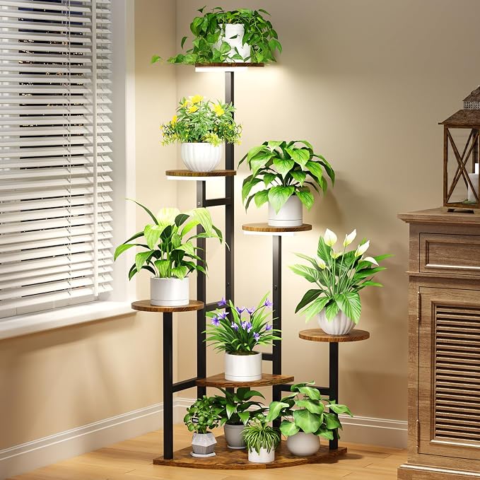 Corner Plant Stand with Grow Lights, 7 Tiered Plant Shelf Indoor, Metal Plant - Image 2