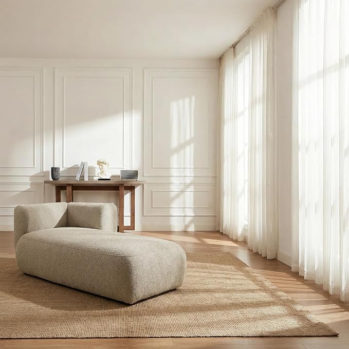 Boucle Chaise Lounge Chair Indoor Comfy Fluffy Lounge Sofa Upholstered Chaise - Image 6