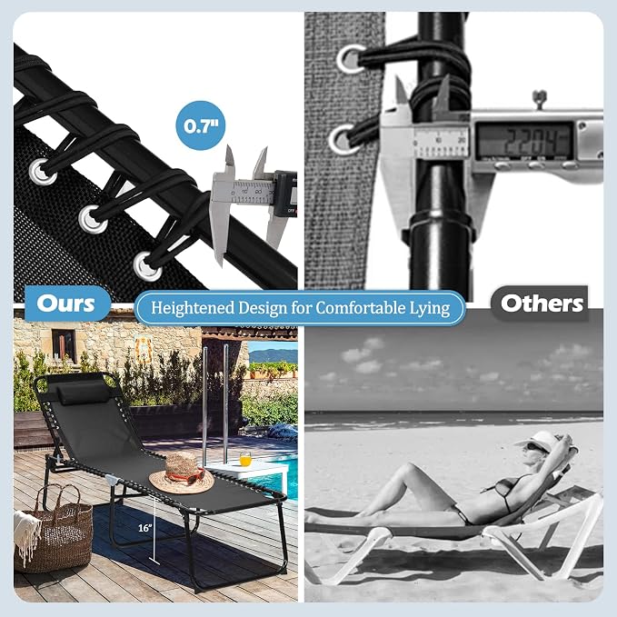 GYMAX Lounge Chairs for Outside, Extra High Folding Beach Tanning Lounger - Image 7