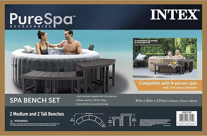 Intex Set of 4 PureSpa Benches, 2 Medium and 2 Tall Bench Accessories Compatible - Image 7