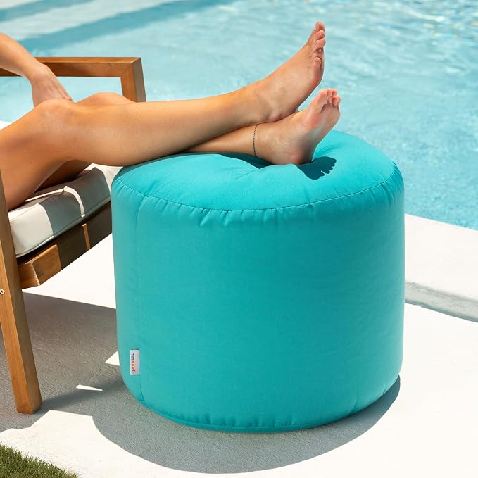 Jaxx Spring Indoor/Outdoor Bean Bag Pouf Ottoman, Light Blue - Image 2