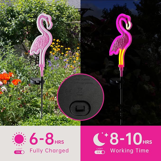 Flamingo Solar Lights Outdoor Decor, Solar Pink Flamingos Outdoor - Image 3