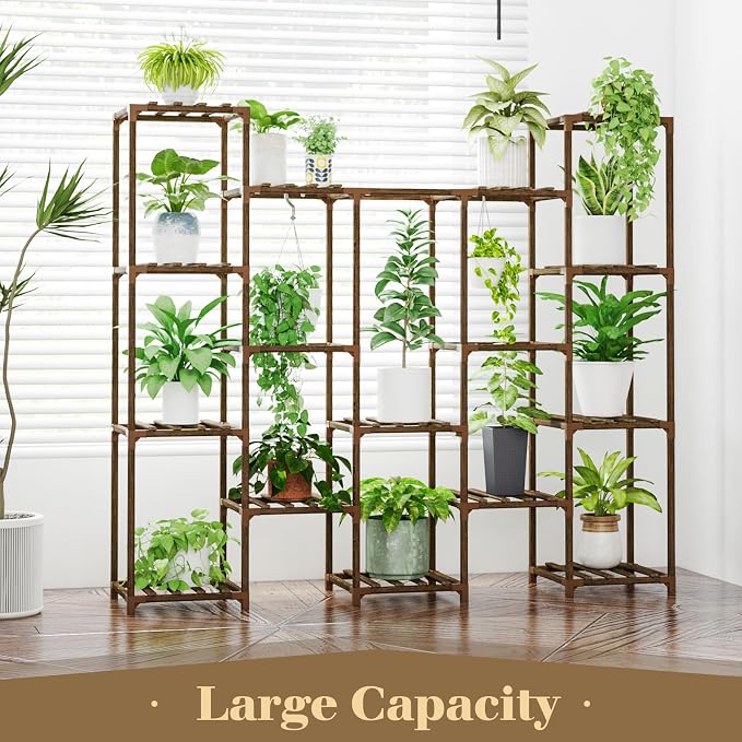 Bamworld Large Hanging Plant Stand Indoor Tall Plant Shelf Outdoor 14 Pots - Image 6