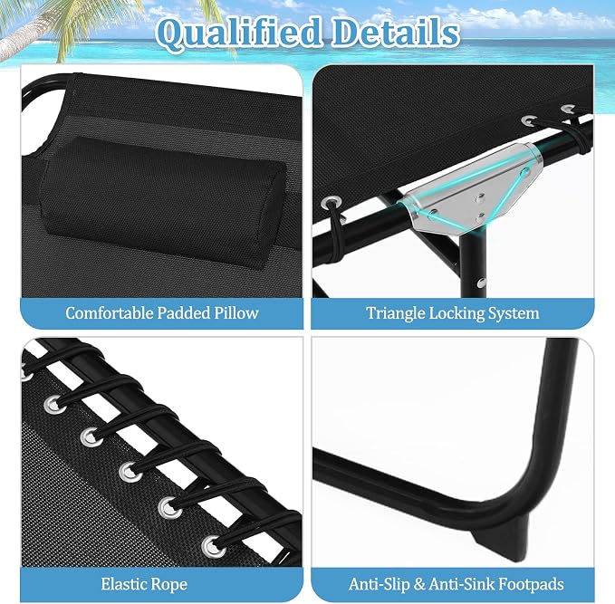 GYMAX Lounge Chairs for Outside, Extra High Folding Beach Tanning Lounger - Image 8