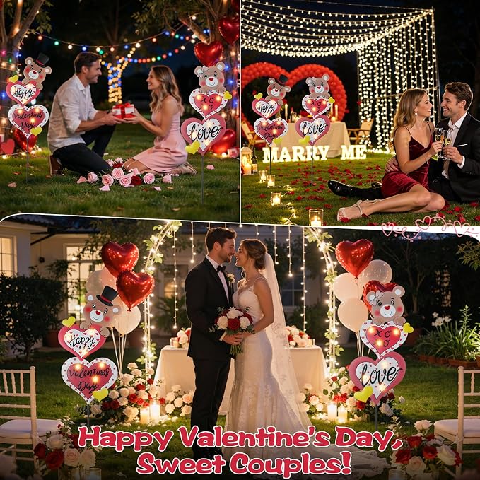 Lewondr 2 Pcs Valentine's Day Decorations Outdoor, Metal Solar Pathway Lights - Image 7