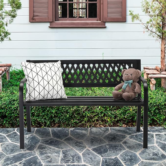VINGLI Outdoor Metal Bench w/PVC Back - Image 7