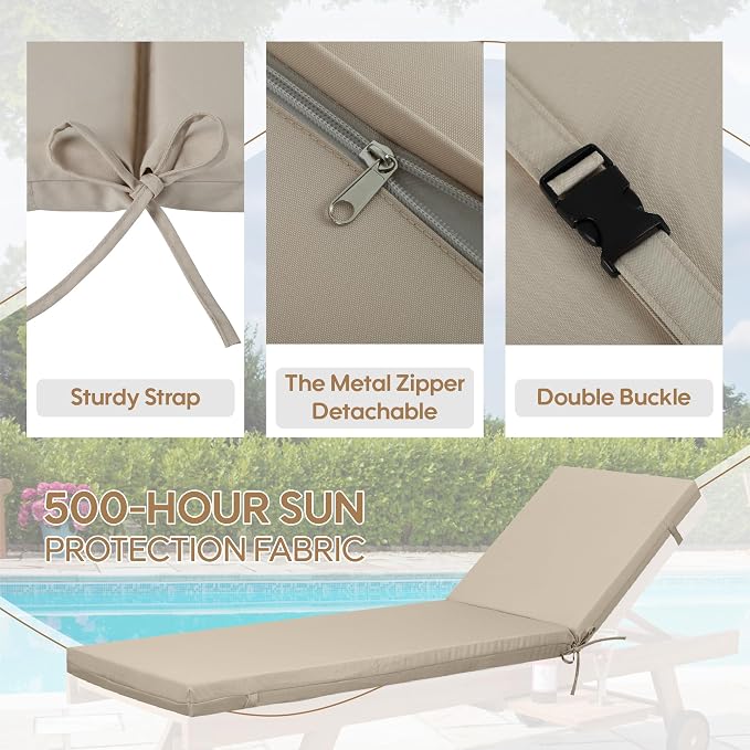 Only choice 2 PCS Set Outdoor Chaise Lounge Cushion, 75 x 24 in Lounge Chair - Image 4