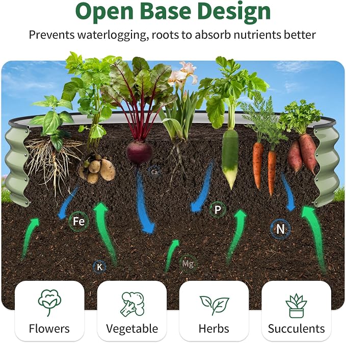 Kesfitt Round Raised Garden Bed, Open-Bottom Design, 12-Inch Deep Outdoor - Image 4