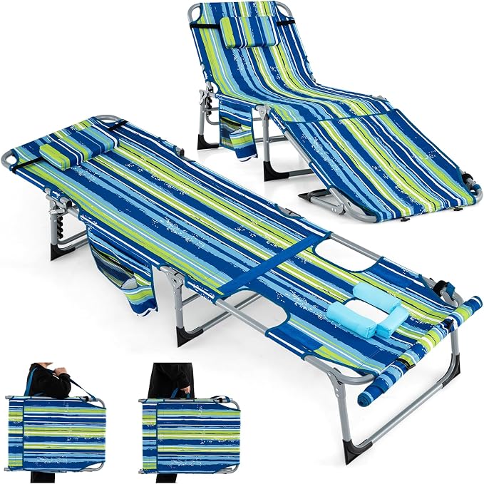 GYMAX Tanning Chair, 330LBS Beach Lounge w/Face Arm Hole & Hand Shoulder Strap by GYMAX