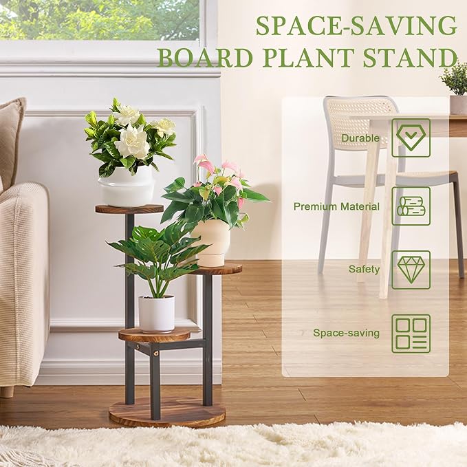 VECELO 3 Tier Plant Stand Indoor Outdoor, Tall Metal Wood Flower Shelf - Image 7