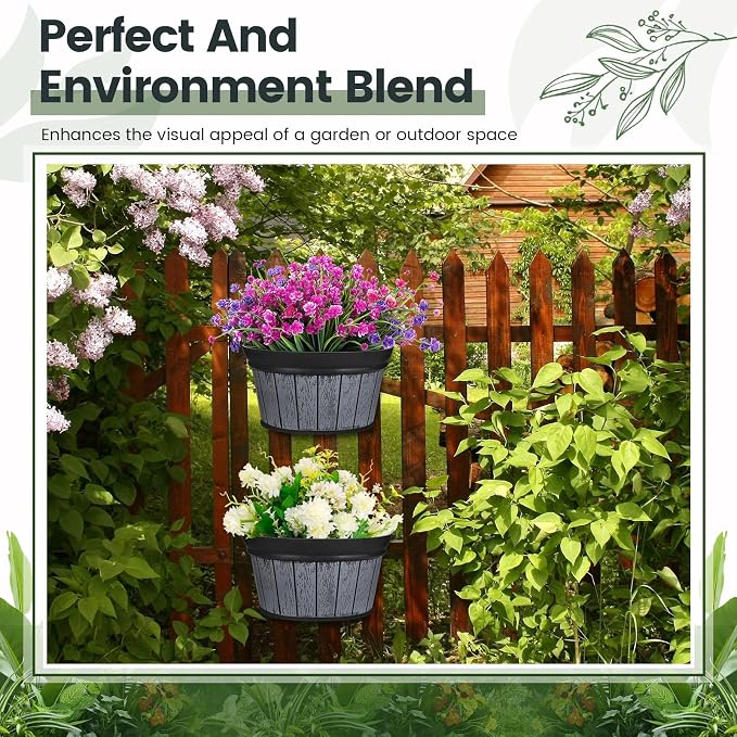 Layhit 6 Pcs Wall Hanging Planters Outdoor Pot Planter Wine Barrel Planter - Image 5