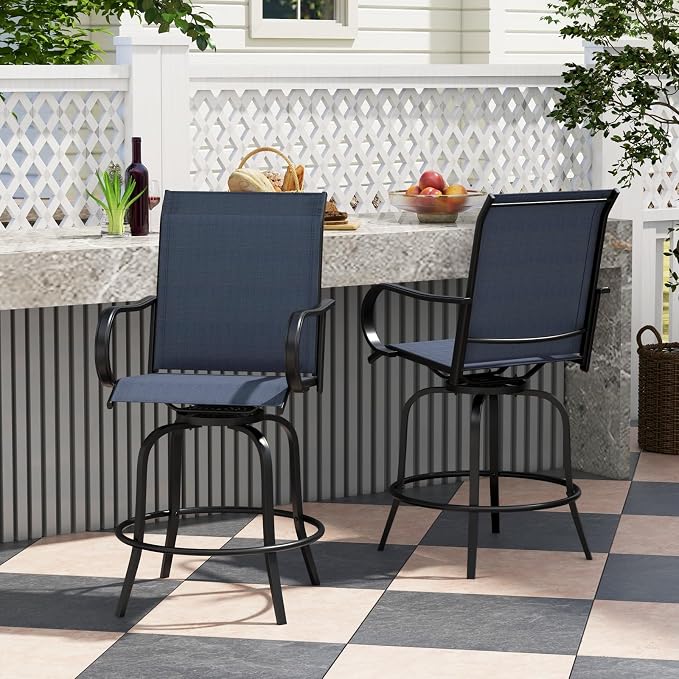 Giantex Set of 2 Swivel Outdoor Bar Stools, All-Weather Bar Height Patio Chairs - Image 2
