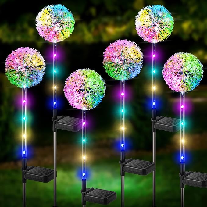 Solar Dandelion Lights Outdoor Decorative: 6 Pack Garden Lights Solar Powered by BONLION