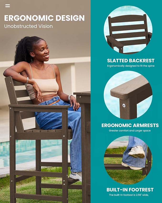 SERWALL Tall Adirondack Chairs Set of 2, Oversize Balcony Adirondack Chairs Set - Image 4