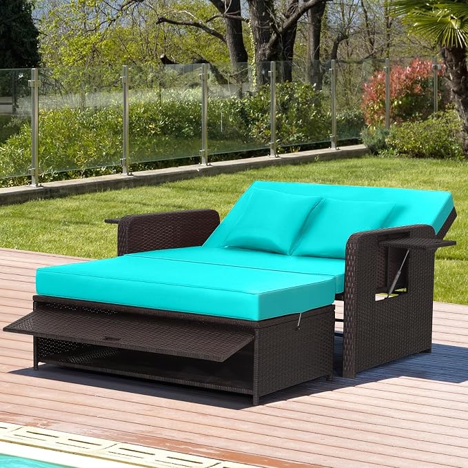 Nightcore Wicker Patio Outdoor Daybed, Outdoor Chaise Lounger w/ 4-Level by Goplus