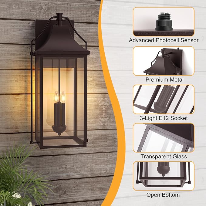 - Dusk to Dawn Outdoor Wall Light, Large Size Waterproof Patio - Image 9