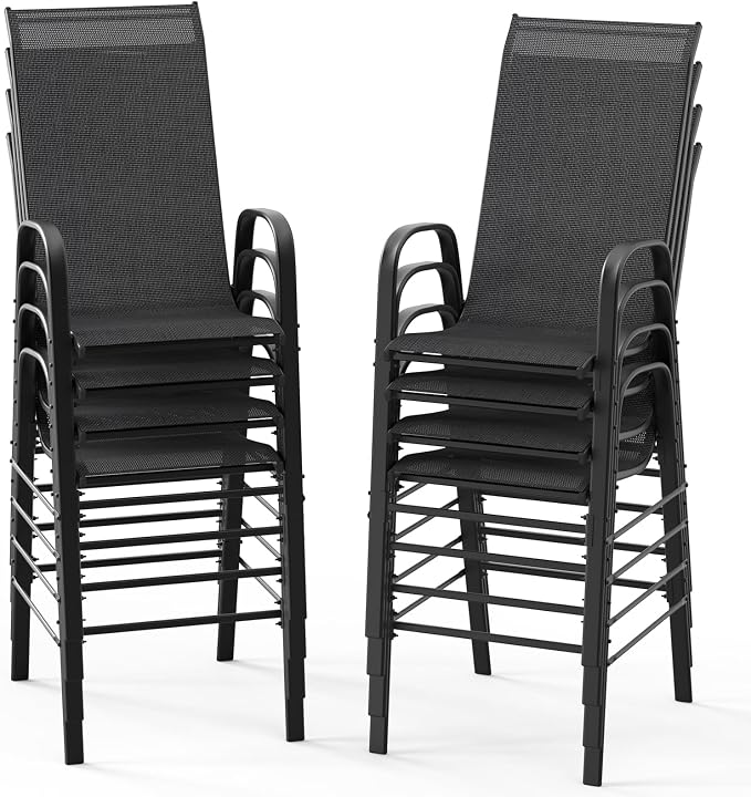 VINGLI Outdoor Bar Chairs Set of 8 – Stackable Outdoor Bar Stools by VINGLI