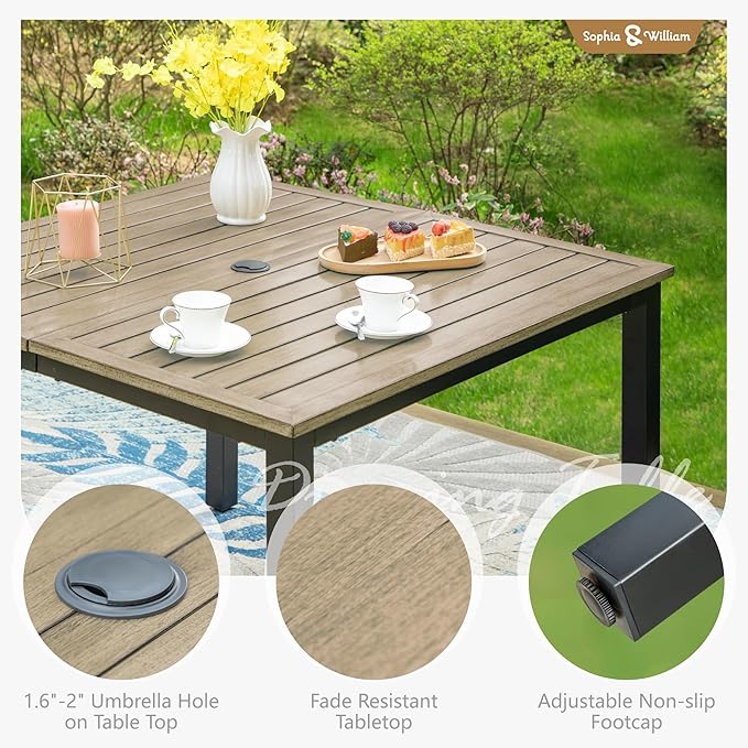 Sophia & William 42" Metal Patio Table, Steel Slatted Square Outdoor Dining - Image 4