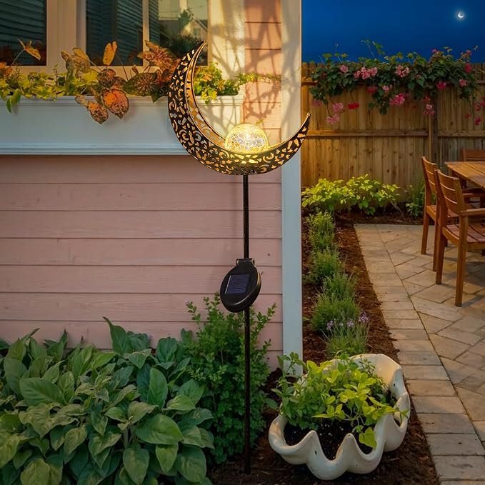 TAKE ME Moon Solar Lights for Women Garden Outdoor Decor Waterproof Metal Solar - Image 6