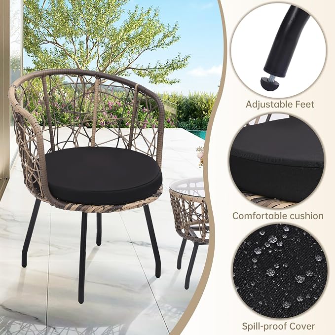 Kromax 3 Piece Bistro Set, Modern Outdoor Wicker Patio Furniture - Image 5