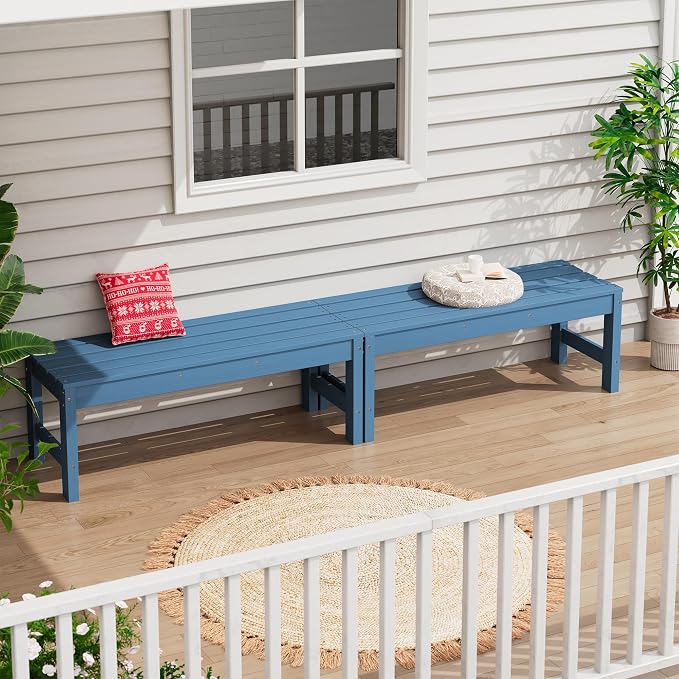 SERWALL 47 Inches Outdoor Bench Set of 2, All Weather HDPE Backless Bench - Image 9