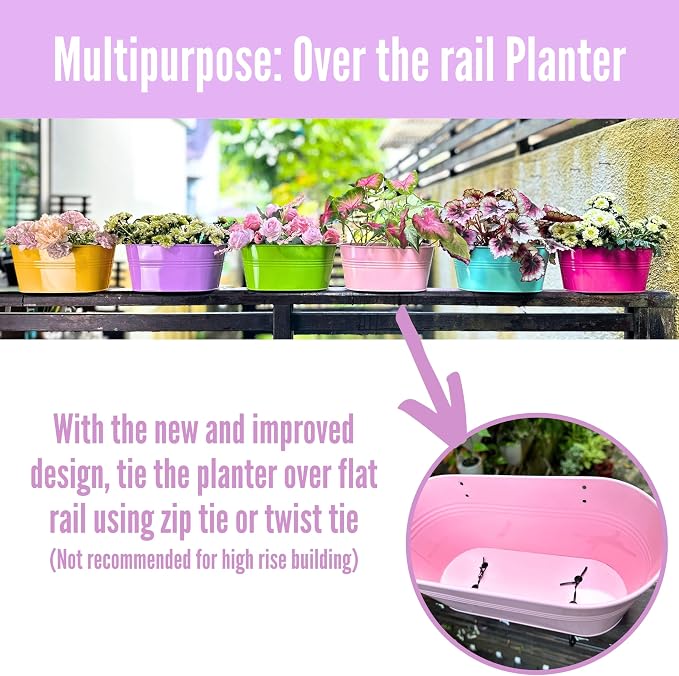 LaLaGreen Rail Planter Outdoor Plants Colorful Metal Iron Strawberry Hanging - Image 8