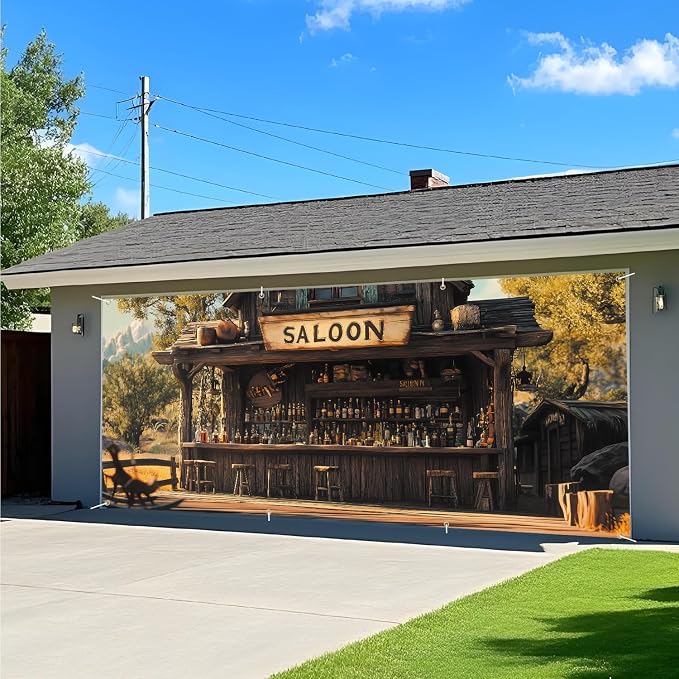 ANNA QUEEN Saloon Garage Door Banner 6x13FT, Western Bar Garage Door Cover - Image 8