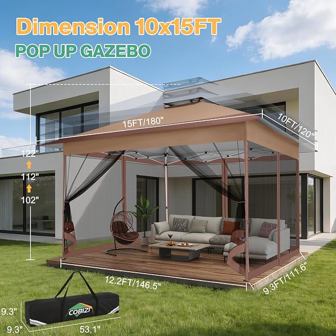 C0BIZI Gazebo 10x15 Pop up Canopy, Gazebos on Clearance-Canopy Tent - Image 5