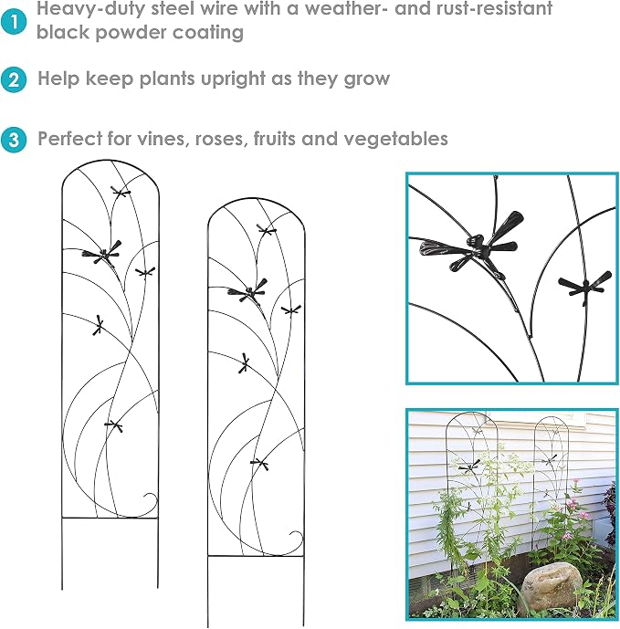 Sunnydaze 56-Inch Dragonfly Delight Outdoor Plant Trellis - Image 2
