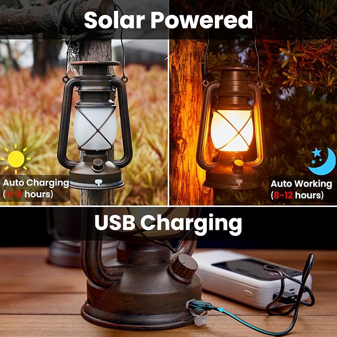 KOOPER Solar Lantern Outdoor Lights, Vintage Flickering Flame Solar Lanterns - Image 6