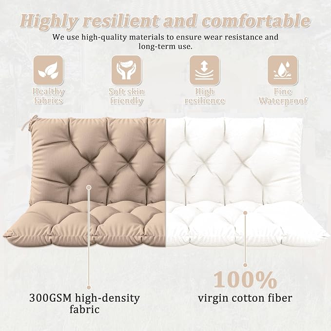 Porch Swing Cushion with Backrest 2-3 Seater Outdoor Bench Cushions Waterproof - Image 5