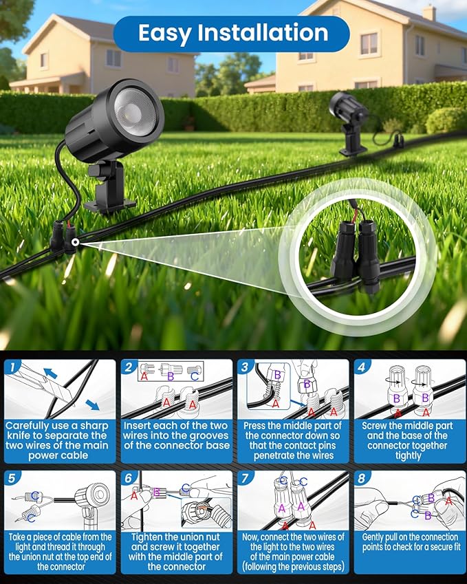 ZZXX All-in-One Low Voltage Landscape Lighting Kit, 2700K Waterproof Landscape - Image 8