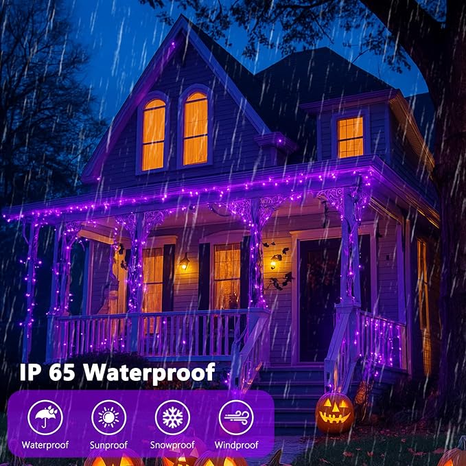4 Pack Purple Solar Halloween Lights Outdoor Waterproof, 180FT 320 LED Solar - Image 4