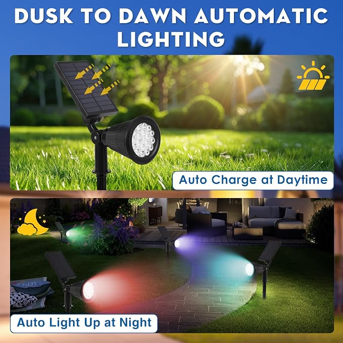Solar Spot Lights Outdoor, 2-in-1 Wall Mount & Ground Stake 18 LEDs - Image 5