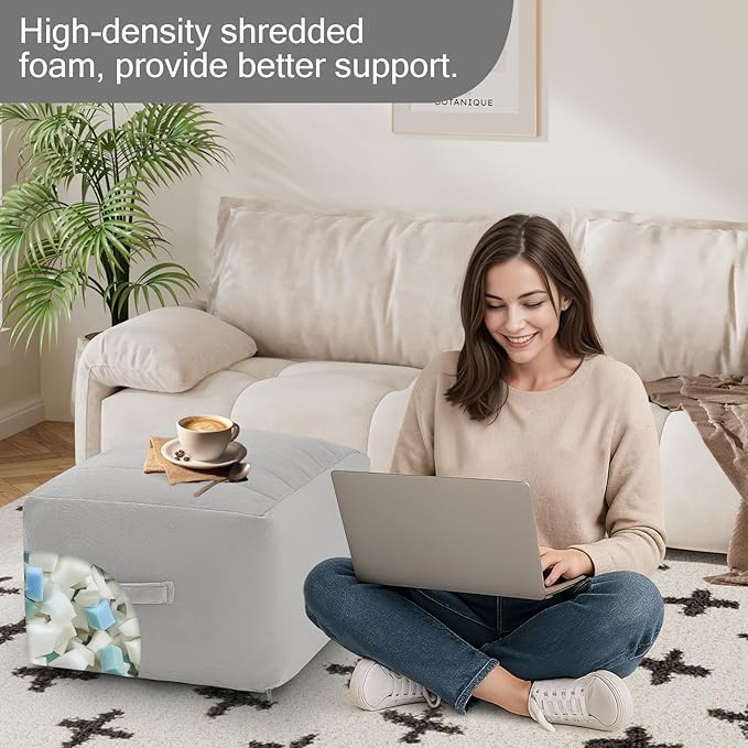 MeMoreCool Square Stuffed Pouf Ottoman Foot Rest, Floor Pouf Foot Stool - Image 4