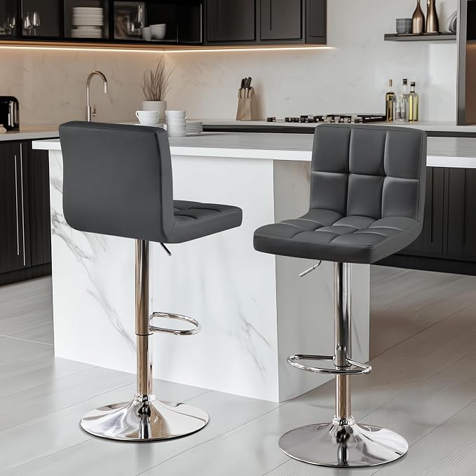 Yaheetech Bar Stools Set of 2, Adjustable PU Leather Swivel Barstools, Modern - Image 2