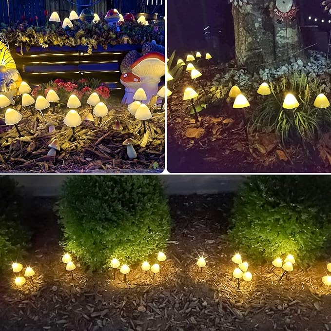 OZS 2PK 32LED 55FT Mushroom Solar Garden Lights Outdoor, Solar String Lights - Image 2