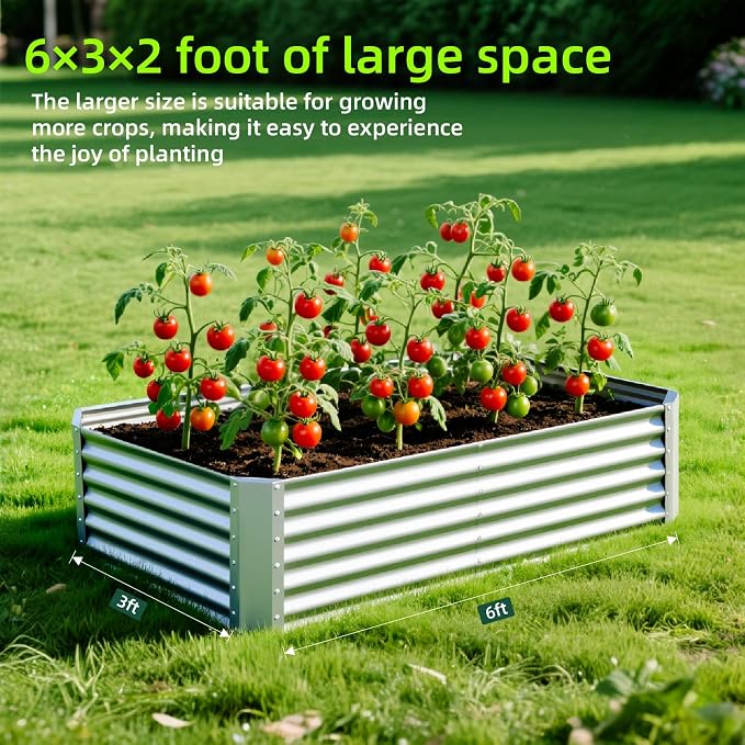 6X3X2ft Galvanized Raised Garden Bed, Outdoor Courtyard Planter Box Metal Patio - Image 7