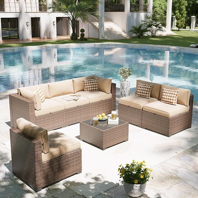 Aoxun Patio Furniture Set, 7 Piece Outdoor Sectional Sofas - Image 4