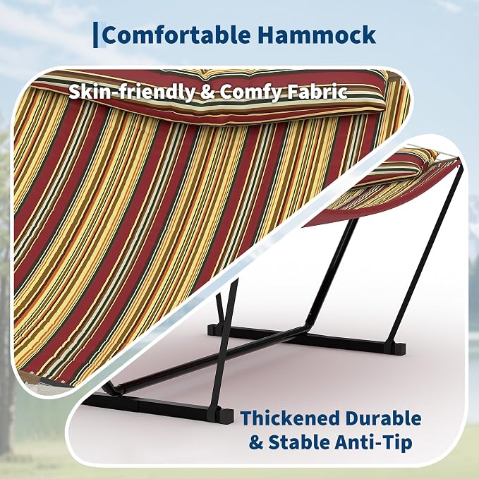 2 Person Double Hammock with Adjustable Steel Stand & Pillow, Heavy Duty - Image 8