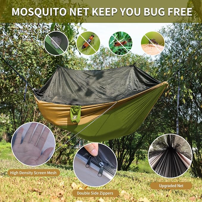 Camping Hammock with Net, Travel Portable Lightweight Hammocks with Tree Straps - Image 2