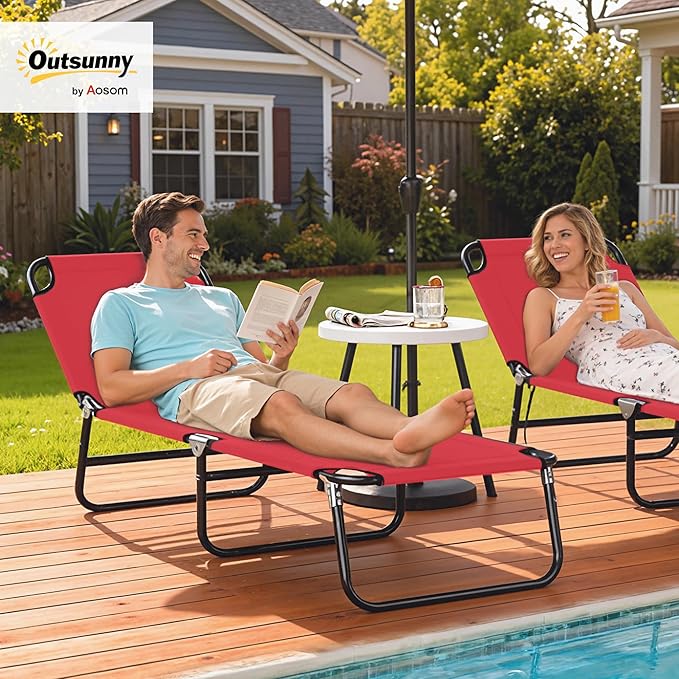 Outsunny Folding Chaise Lounge Pool Chairs, Outdoor Sun Tanning Chairs - Image 2